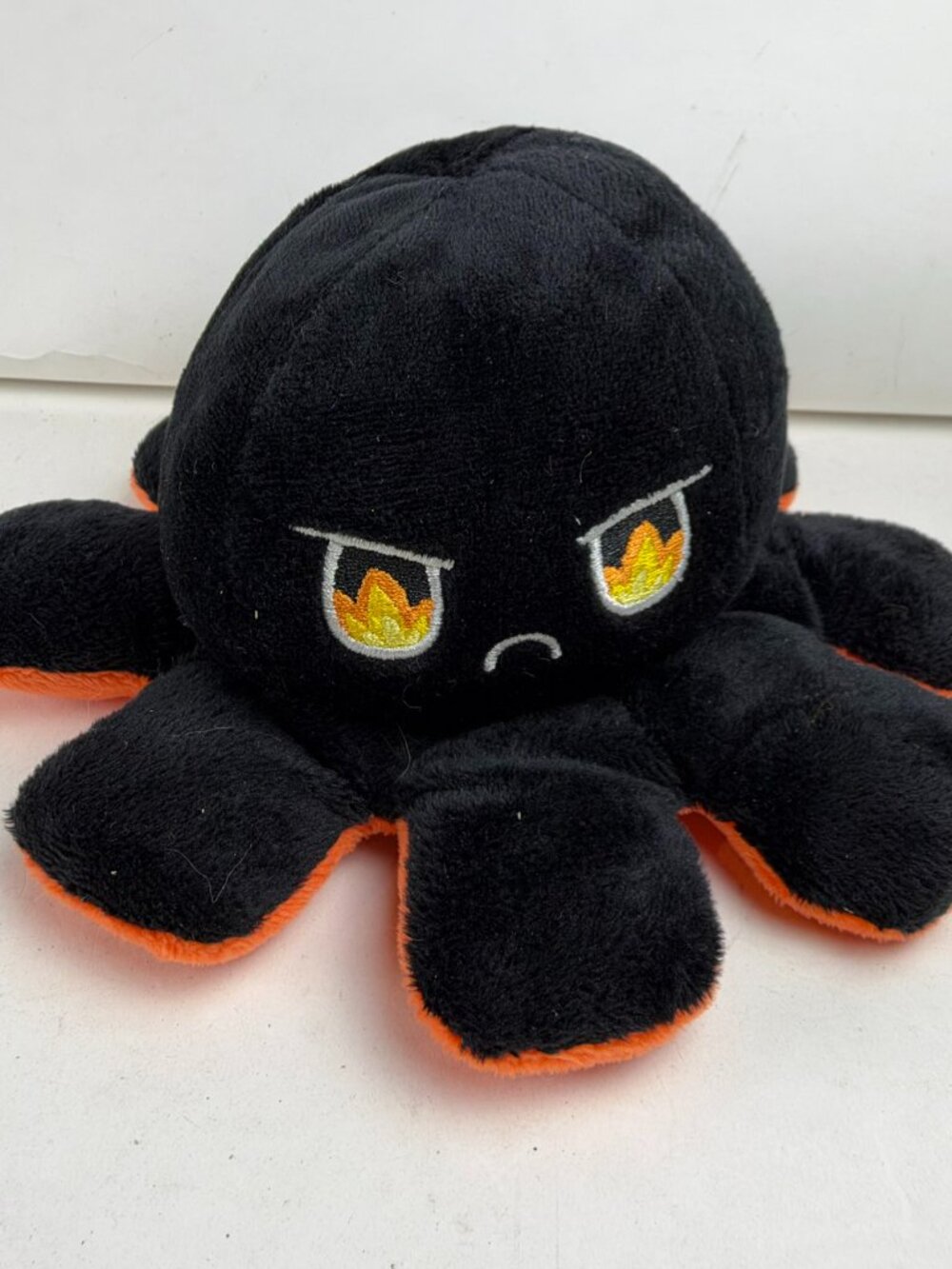 Reversible Octopus Plush Fire Eyes Angry Moody Stuffed Toy Black Orange
